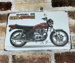 ヴィンテージ加工　SUZUKI GS400E　①ブリキ看板　プレート　スズキ