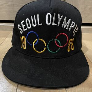 1988 韓国 ソウル オリンピック コットン スナップバック 黒 国際 ビンテージ キャップ 帽子 ワールド 記念 アメリカン スタイル 古着の画像1
