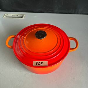 y F68 80サイズ発送　LE CREUSET ルクルーゼ ココットロンド 22cm オレンジ 中古