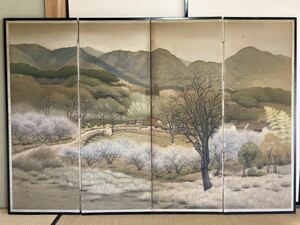 屏風 農村風景　肉筆 山水図 古画 小ぶり　作者不明