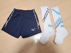 MIZUNO ミズノ バレーボール 女子バレー 練習着 ゲームパンツ Lサイズ ネイビー ソックス ターコイズブルー 23cm〜25cm 3点セット 美品