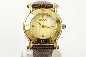 稼動 電池交換済み GUCCI グッチ 腕時計 6500L ゴード文字盤 ローマンベゼル 純正尾錠 【彩irodori】