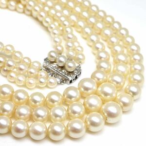 豪華!!◆アコヤ本真珠3連ネックレス◆N 85.0g 47.5cm 5.0-8.5mm 真珠 パール pearl ジュエリーjewelry necklace EA7/EC0