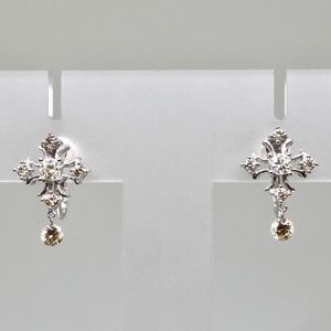 ◆K18WG 天然ダイヤモンド クロスイヤリング◆N 2.2g diamond ジュエリー jewelry necklace EA9/EB0