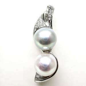 高品質!!◆Pt900 天然ダイヤモンド/アコヤ本真珠ペンダントトップ◆D 約4.6g 0.08ct パール pearl diamond pendant ジュエリー EB3/EB3