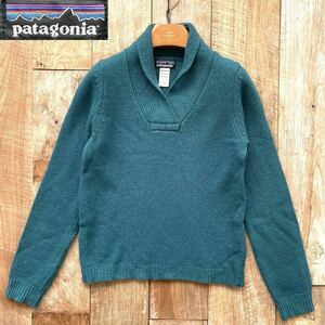【極美品】patagonia パタゴニア ショールカラー ウール ニット セーター S ターコイズ 日本サイズM〜L位