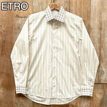 【美品】ETRO エトロ チェック ストライプ 切り替え ドレスシャツ 39 イエロー 長袖シャツ_画像1