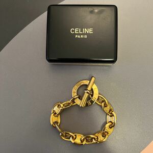 セリーヌ　CELINE　PARIS　ゴールドカラー　ブレスレット　箱付き　当時物　サイズ23㎝程　美品