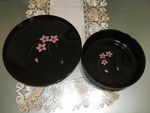 新品未使用品 漆器 会津塗 丸盆 菓子器 セット