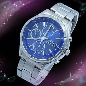《美品　稼動品》　セイコー　SEIKO　ワイアード　WIRED　クロノグラフ　スモセコ　メンズ腕時計　ソーラー　クオーツ　防水　V176-0AE0