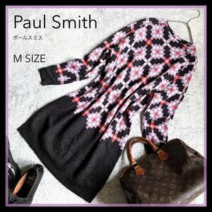 【Paul Smith】ポールスミス ウール混 ニットワンピース モザイク柄 M