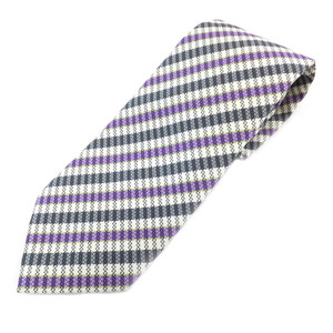 [ Tempaku ] Hermes галстук полоса фиолетовый черный белый большой . ширина 9cm шелк 100% 758941T мода бизнес 