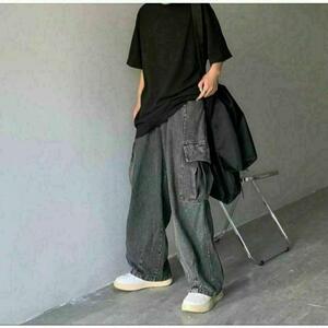  Easy wide cargo pants Roo z Denim M black woshudo