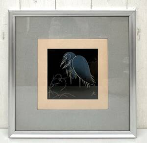 Art hand Auction RETRO Retro Collection *Light Inscribed Heron Illustration Two Birds Botanical Painting Gold Metal Carving Framed Picture Art Relief Panel Wall Hanging Interior Antique, artwork, painting, others