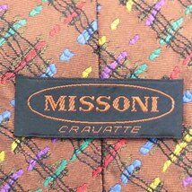 【良品】 ミッソーニ MISSONI チェック柄 シルク 格子柄 点線 伊製生地 日本製 メンズ ネクタイ ブラウン_画像5