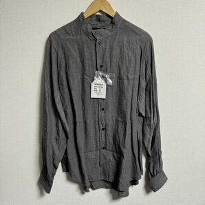 【未使用】auberge portier 定価45100円 スタンドカラーシャツ 42 Lサイズ カスリ グレー ヴィンテージの画像9