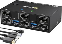USB 3.0 デュアル モニター KVM スイッチ ディスプレイポート HDMI 2 ポート モニター 2 台のコンピューター 4K@60Hz_画像1