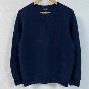 ★UNIQLO ユニクロ★セーター コットン クルーネック トップス 上着 プルオーバー 長袖 ネイビー サイズL /TT7021