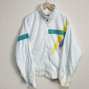 イタリア製◎★FILA フィラ★90s vintage ビンテージ ジップアップ ナイロン ジャケット ブルゾン ジャンパー パステル カラー ホワイト L