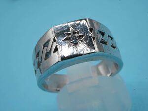 【719】19号 0.04ct ダイヤモンド シルバー 印台 リング ヴィンテージ 昭和レトロ silver 銀製 指輪 TIA