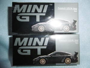 未開封新品 MINI GT 401 Porsche 911 GT2 Weissach Package Black 左右ハンドル 2台組