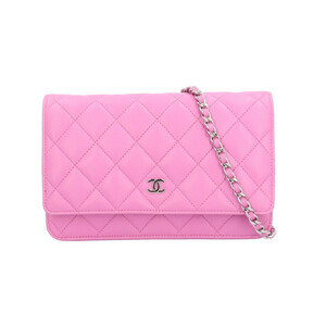 シャネル クラシックチェーンウォレット ショルダーバッグ ラムスキン AP0250 ピンク レディース CHANEL 中古