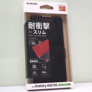 ギャラクシー Galaxy A52 5G (docomo SC-53B) 用 耐衝撃 薄型 手帳型ケース 衝撃吸収 ソフトレザーケース 磁石付 ブラック 黒 未開封品