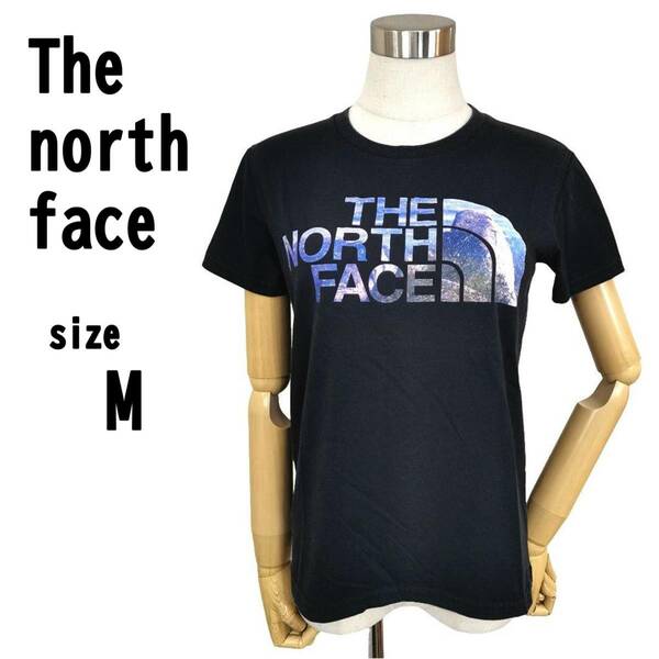 【M】The north face レディース ロゴプリント Tシャツ ブラック