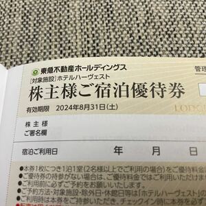 最新 東急不動産　ホテル ハーヴェスト　株主優待　ご宿泊優待券 1枚 2024.8.31まで