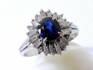 Pt900 プラチナ リング ■ 10.5号 サファイア 0.94ct ダイヤ 0.61ct 5.4g 指輪 レディース □4B5L