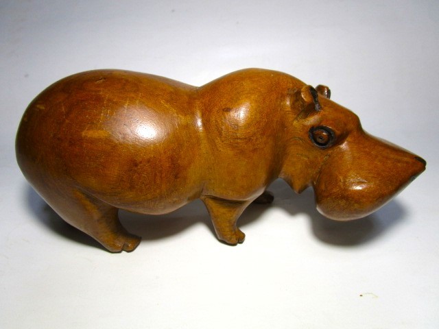 Rare Antique Wood Carving Hippopotamus Hippopotamus Natural Wood Hand Carved Sculpture Ornament Handmade Animal Figure Object Interior 1 Piece★b, interior accessories, ornament, others