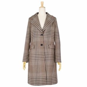 美品 エトロ ETRO コート チェスターコート チェック ウール アウター レディース イタリア製 42(L相当) ブラウン cg12mn-rm10e26311