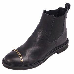 美品 サルヴァトーレ フェラガモ Salvatore Ferragamo ブーツ ヴァラ金具 サイドゴア カーフレザー 7 1/2C ブラック cg12dl-rm05e26523