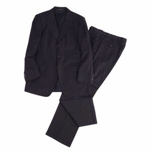 美品 ヴェルサーチ VERSACE セットアップ スーツ ジャケット パンツ ストライプ ウール メンズ 50R(L相当) ブラック cg12mo-rm04c14060