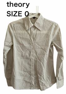 [ free shipping ] used theory theory long sleeve shirt blouse stripe size 0