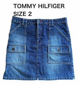 【送料無料】中古 TOMMY HILFIGER トミーヒルフィガー デニムスカート ミニ インディゴ 刺繍 サイズ2