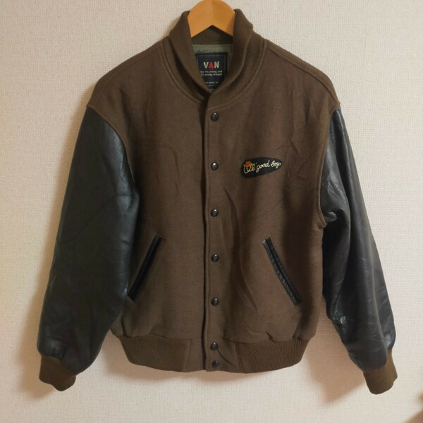 VAN JACKET JAC ヴァンヂャケット JW-14524 袖レザー スタジアムジャンパー スタジャン ヴィンテージ M ブラウン(茶色）