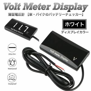 【送料無料】薄型 防水 電圧計 DC12V ボルトメーター ディスプレイ ホワイト 汎用品 スリム設計 デジタル表示 オープニング演出機能付