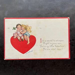 アンティーク ポストカード 1914年消印　Brundage ブランデージ　バレンタイン　妖精　女の子　天使　ハート　エンボス アメリカ　ドイツ製