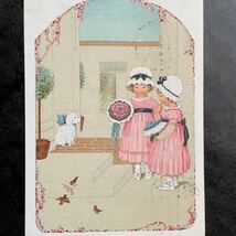 アンティーク　ポストカード　1920年消印　リア・ドーイング　LD Lia Doring アーティスト　女の子　花束　少女　犬　門番　小鳥　ドイツ_画像2