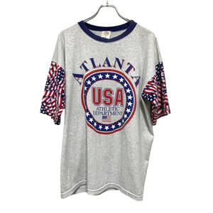 USA製 ATLANTA アトランタ プリント Tシャツ XL グレー メンズ アメリカ 星条旗 ビンテージ 古着 送料185円 23-1121