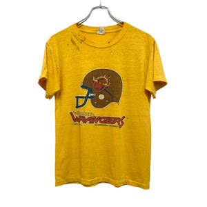 80s USA製 sportswear Arizona Wranglers Tシャツ M イエロー系 メンズ アメフト シングルステッチ ビンテージ ボロ 送料185円 23-1212