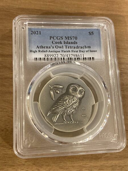 PCGS MS70 アテネのフクロウ テトラドラクマ 1オンス ハイレリーフ銀貨 シルバーコイン クック諸島 アンティーク仕上 ギリシャ Tetradrachm