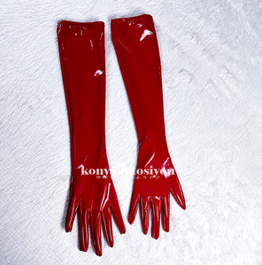 LJH23038赤 超光沢 ロンググローブ 手袋 クラブウェア コスプレ 仮装 イベント コスチューム 