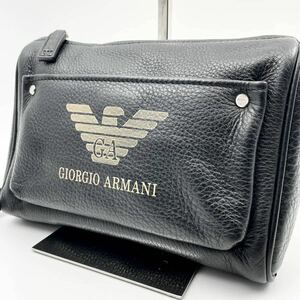 1円【極美品・入手困難品】Giorgio Armani ジョルジオアルマーニ クラッチバッグ セカンドバッグ ポーチ レザー 本革 ブラック 黒 メンズ 