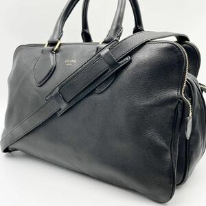 1円【美品・入手困難品】CELINE セリーヌ ショルダーバッグ ミニボストン 2way トリオ フィービー期 ブラック 黒 レザー レディース 