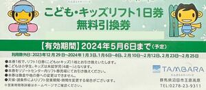 こども・キッズリフト1日券無料引換券☆たんばらスキーパーク☆