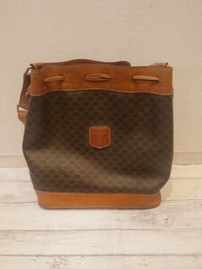 sr1234 192 CELINE 正規品 ショルダーバッグ セリーヌ マカダム柄 レディース バッグ カバン 鞄 ブラウン レザー 巾着型 現状品 中古