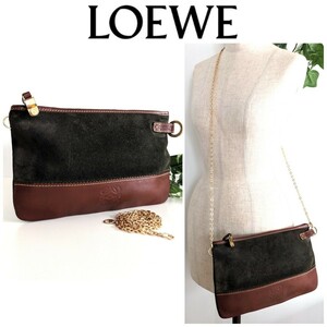  beautiful goods Loewe Vintage 2way fine quality leather chain diagonal .. clutch bag bag pochette sakoshu body bag lady's men's 