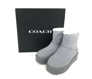 T12/031 未使用 COACH コーチ シグネチャー スエード ブーツ モコモコ 靴 シューズ US/6C 23.0 EUR/36.5 グレー